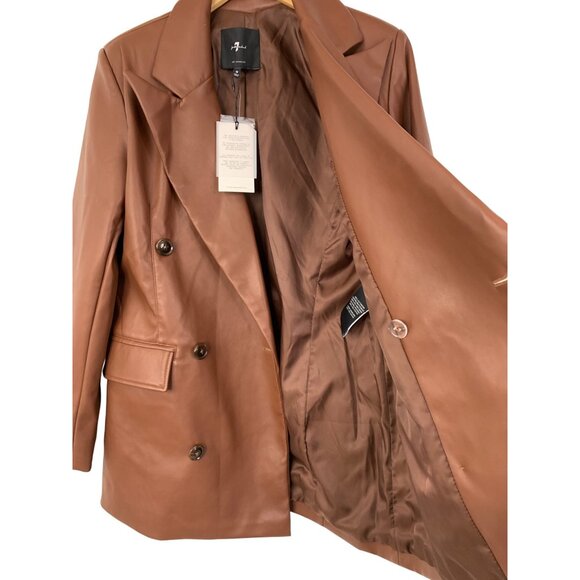 NWT Faux Leather Double-Breast Blazer Coat M Seven for all Mankind Brown 8686 - Picture 4 of 9
